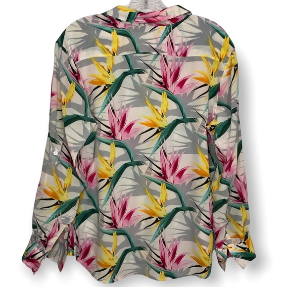 TOMMY BAHAMA 100% Silk Pink/Green/Yellow/Gray Tropical Floral Button Down Blouse - Picture 16 of 16